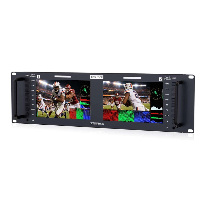 Moniteur rackable 3U double 7 pouces FEELWORLD FRM701G, 12G-SDI, HDMI 4K, résolution 1920 x 1200 IPS