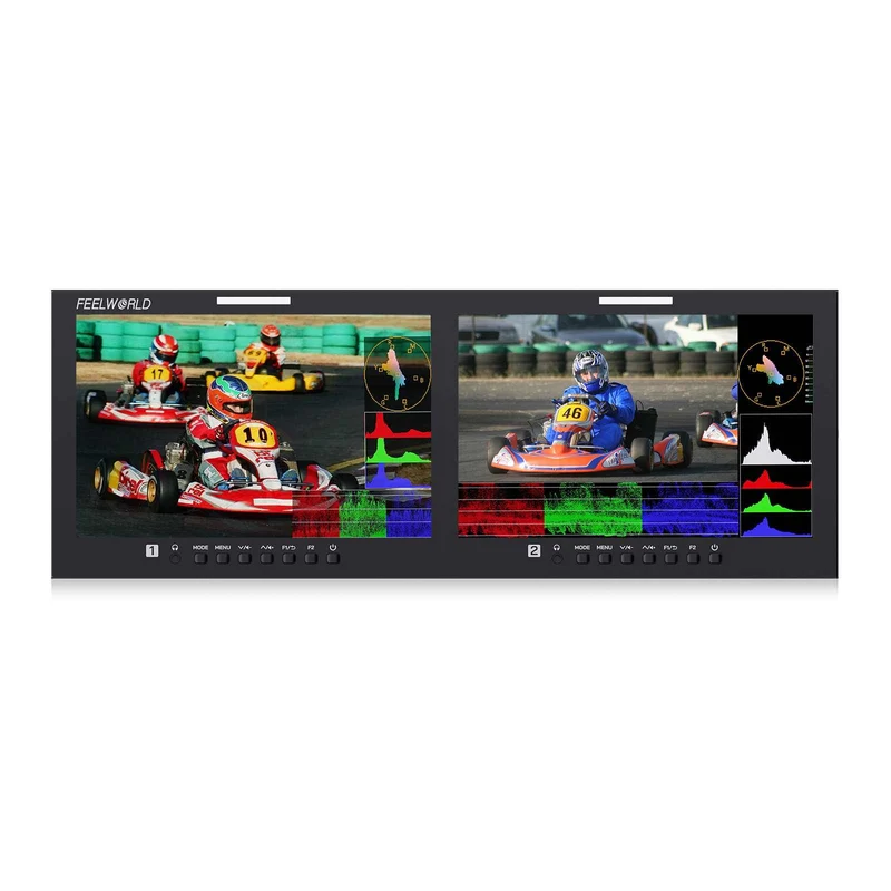 FEELWORLD D101 PLUS Moniteur de diffusion double 10.1 pouces, format rack 4U, 4K, HDMI, 3G-SDI, résolution IPS 1920 x 1200