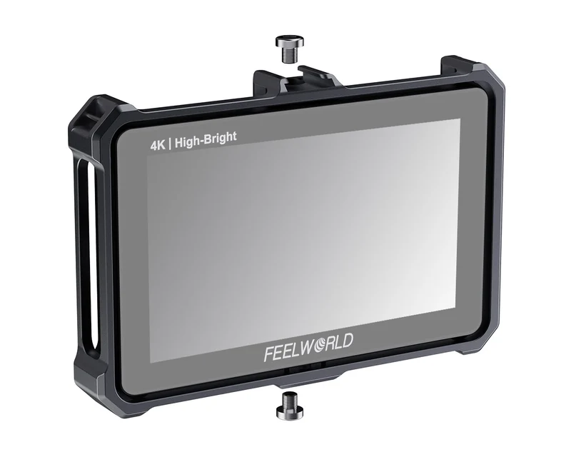 Cage pour moniteur/caméra FEELWORLD compatible avec les moniteurs F5 PRO, F5 PROX, F6 PLUS et F6 PLUSX, dotée de multiples interfaces d'extension et entièrement en alliage d'aluminium (2008).