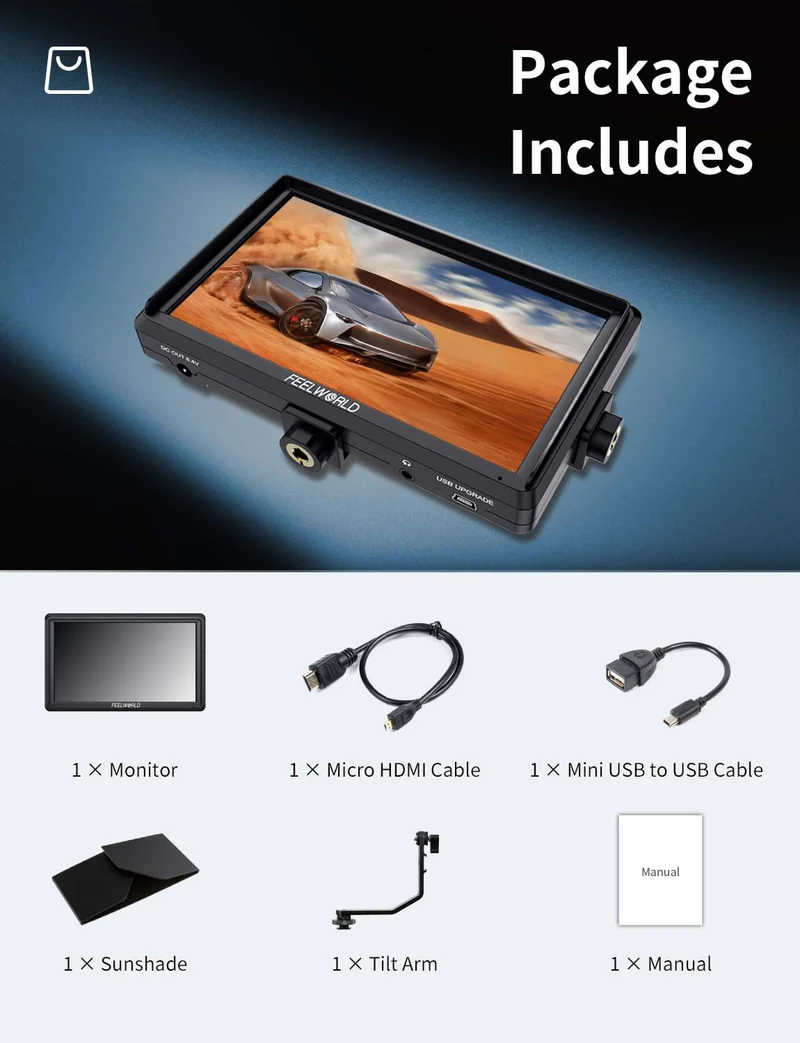Moniteur de terrain FEELWORLD S55E 5.5 pouces 500 nits pour appareils photo reflex numériques, dalle IPS Full HD, compatible 4K, entrée et sortie HDMI.