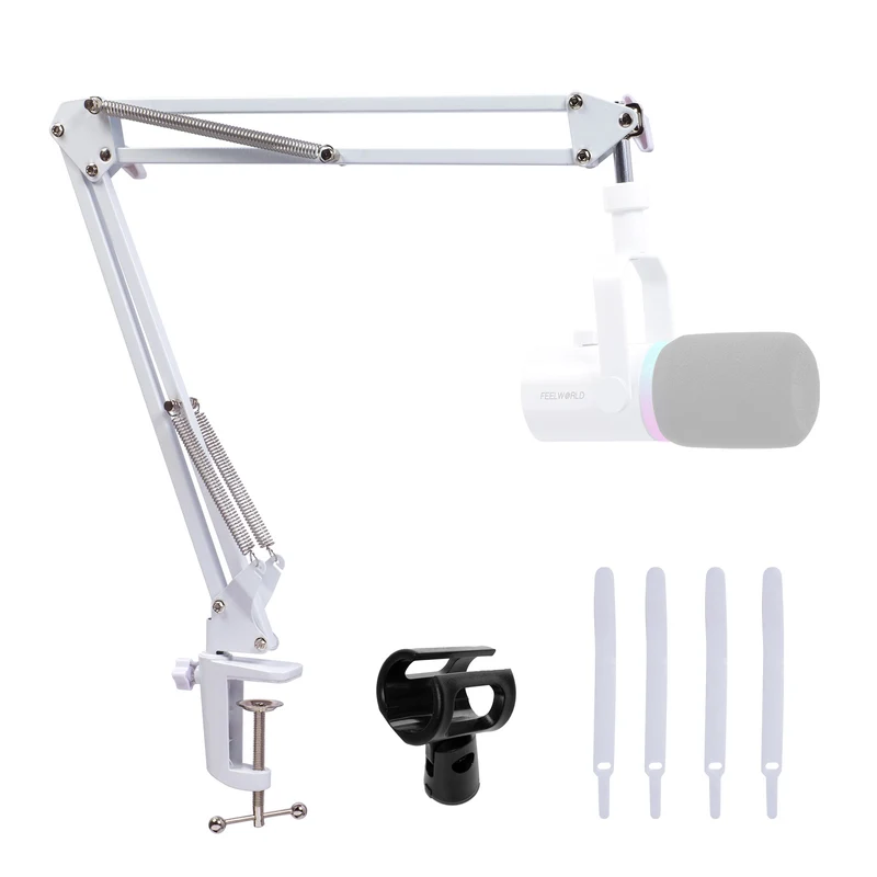 Bras de microphone blanc FEELWORLD AMS1 pour PM1 et microphone dynamique