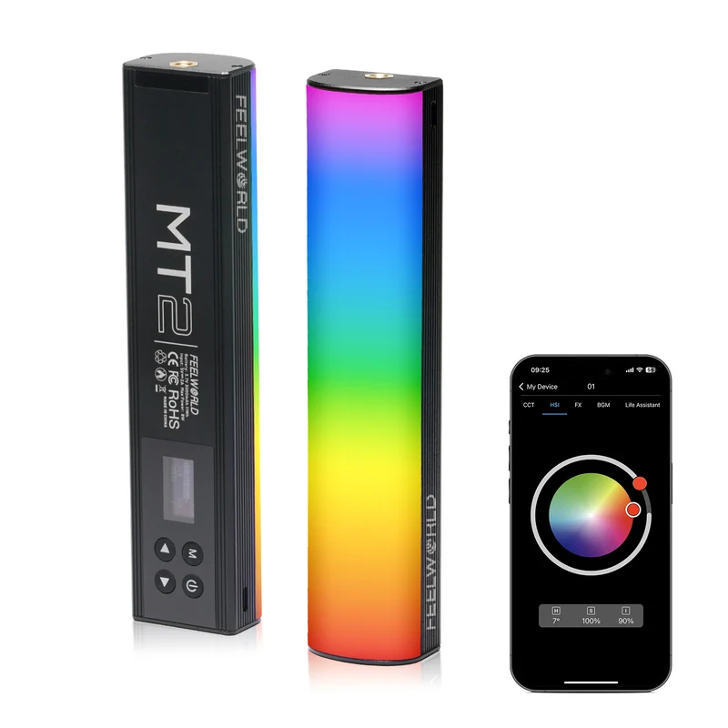 Baguette lumineuse portative FEELWORLD MT2, lampe vidéo LED RVB 360° pour la photographie
