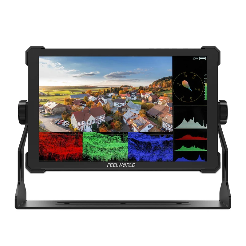 FEELWORLD T10 10.1 pouces 500nit Moniteur de champ pour caméra DSLR en aluminium Kit d'installation et d'alimentation externe