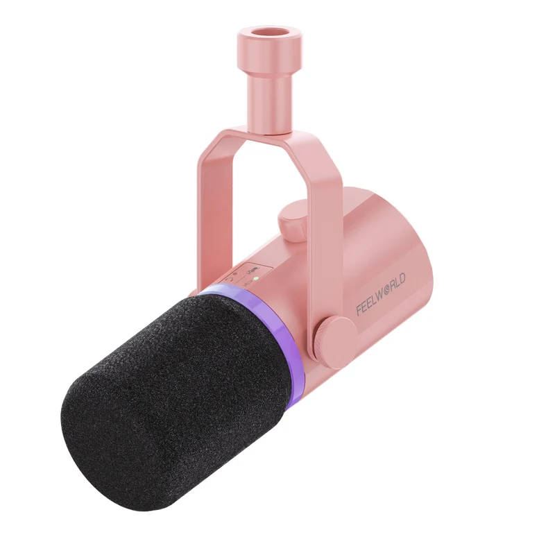 Microphone dynamique USB XLR rose FEELWORLD PM1 pour podcasting, enregistrement, jeu, streaming en direct