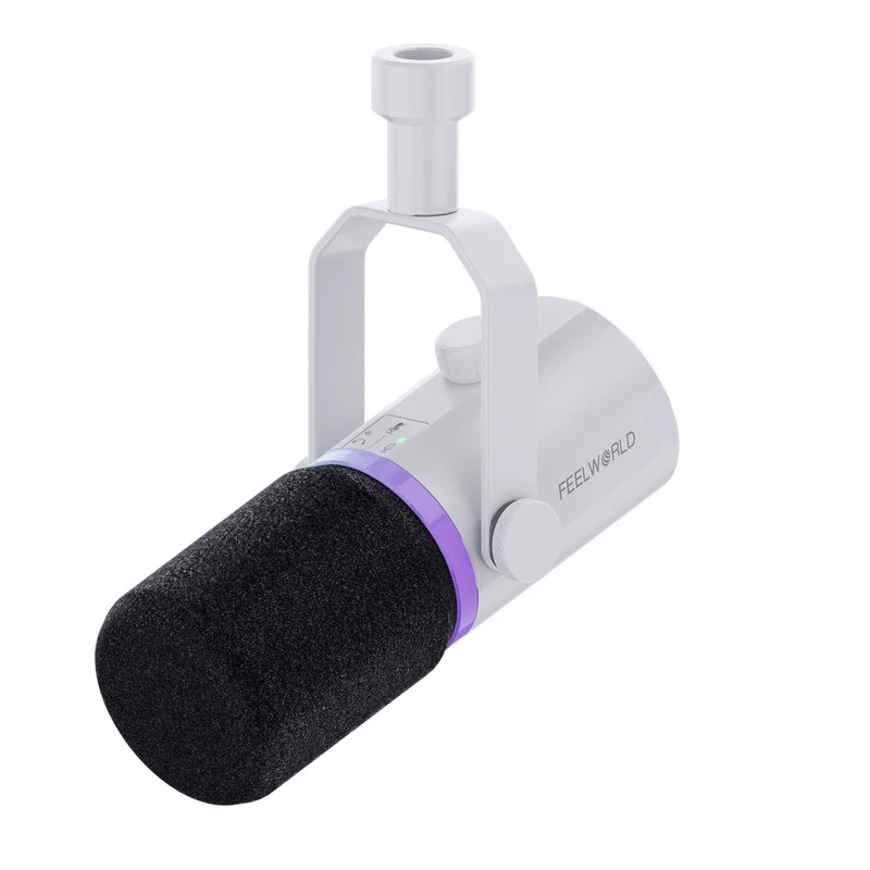 Microphone dynamique USB XLR blanc FEELWORLD PM1 pour podcasting, enregistrement, jeu, streaming en direct