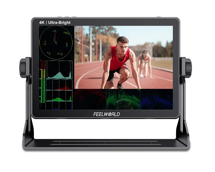 FEELWORLD LUT11H 10.1 pouces Ultra lumineux 2000nit DSLR caméra moniteur de champ écran tactile 4K HDMI F970 alimentation externe et Kit d'installation