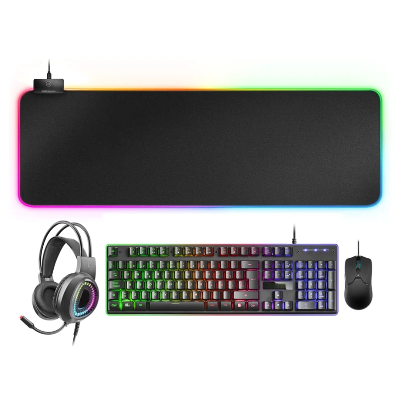 Gaming 4 en 1 souris + clavier + tapis + casque - Promotion