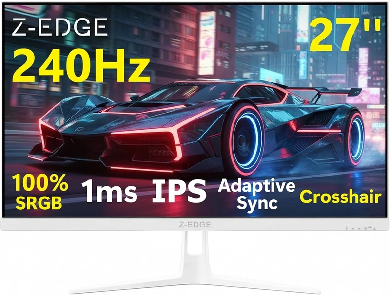 Z-EDGE UG27PJ 27 inch 240Hz 1ms Adaptive Sync FHD 1080P IPS Gaming Monitor, 100% sRGB 400cd/㎡ Crosshair 1xDP1.4 & 1xHDMI2.1 - White