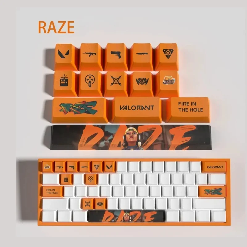 Frappe explosive : Keycaps Valorant Raze – 14 touches PBT renforcées