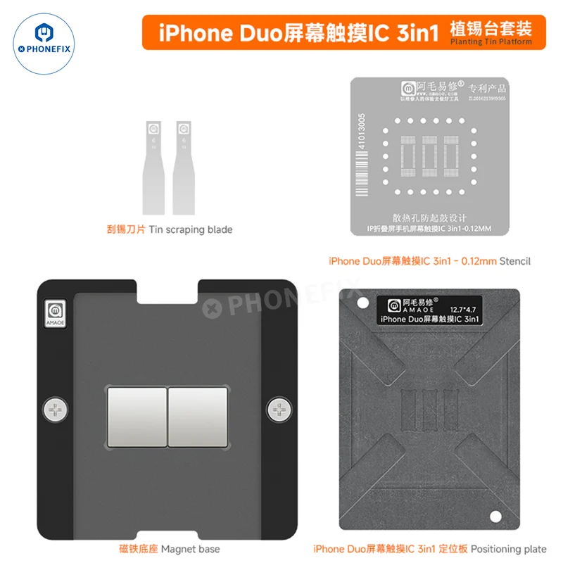 Plateforme de rebillage de circuits intégrés tactiles d'écran AMAOE pour iPhone Duo et pochoir BGA