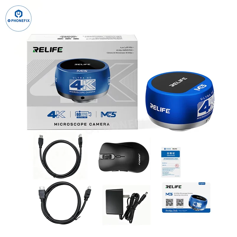 Caméra de microscope RELIFE MC5 4K 60FPS pour microsoudure de circuits imprimés