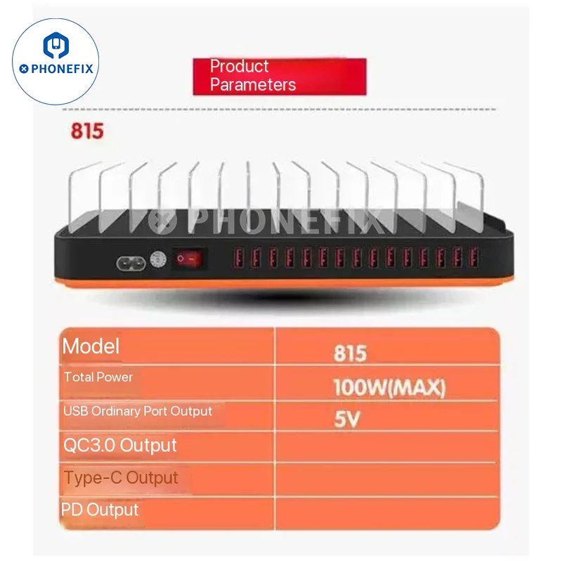 Station de charge USB WLX 815 815P avec support de rangement pour téléphone et tablette