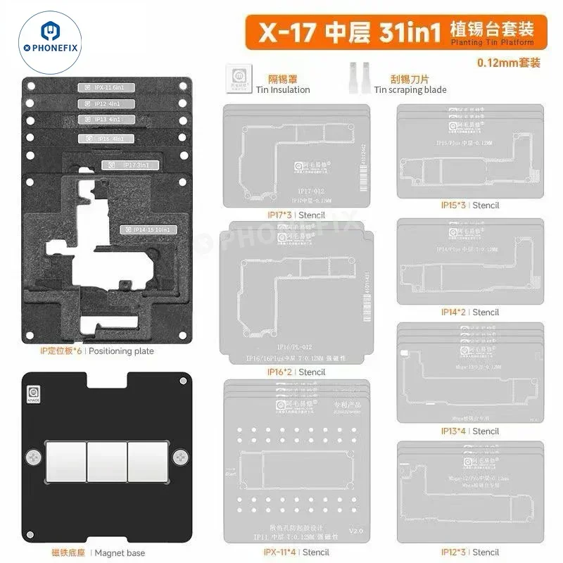 Plateforme de plantation en étain pour couche intermédiaire Amaoe pour iPhone X-17 Pro Max
