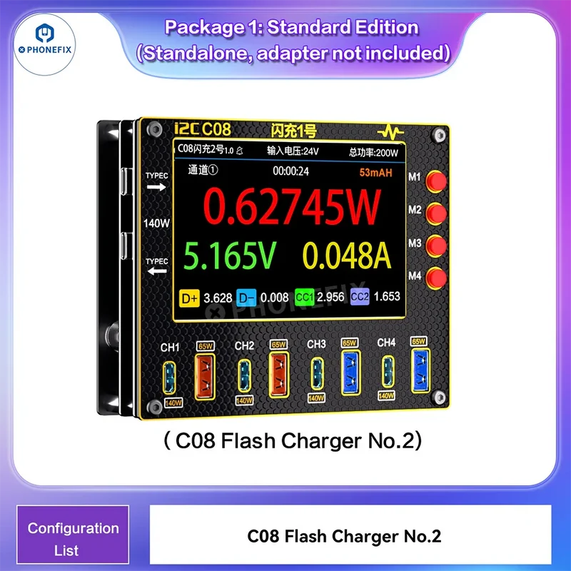 Chargeur rapide i2C C08 à 8 ports pour téléphone et ordinateur portable