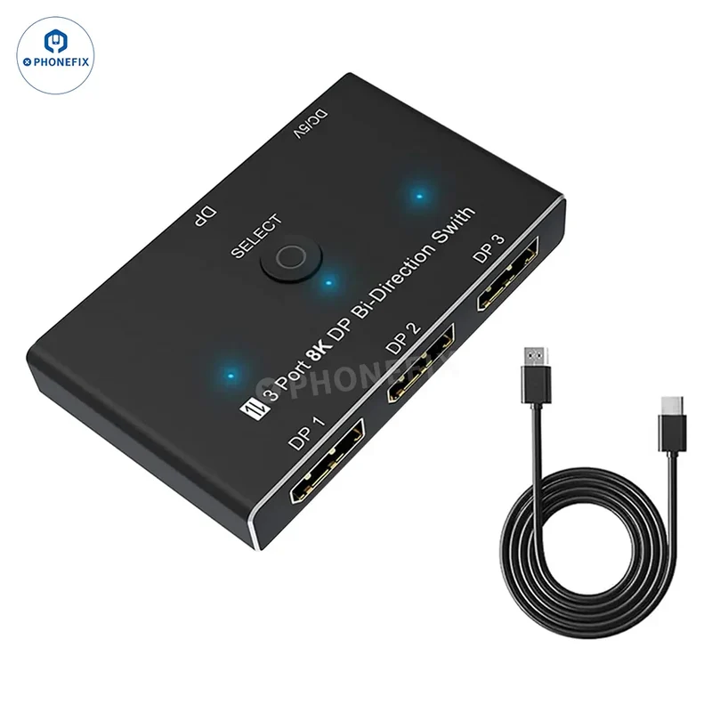 Commutateur bidirectionnel DP 3K à 8 ports, convertisseur vidéo HD DP30 1.4 Hz