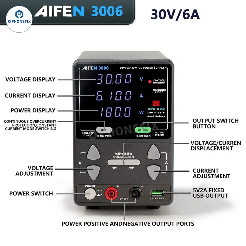 Alimentation CC AIFEN 3006 30 V 6 A 180 W pour réparation mobile