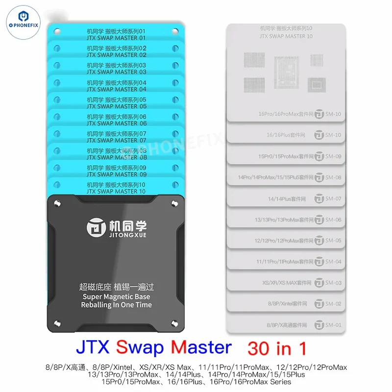 Plateforme de reballage de puces CPU JTX Swap Board pour iPhone 8-16 Pro Max