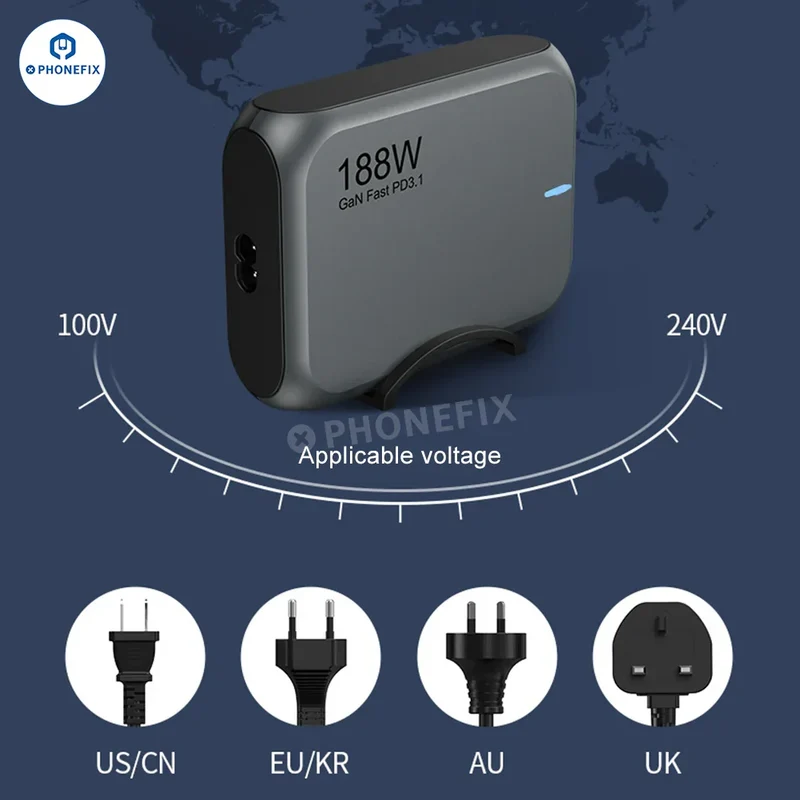 Chargeur GaN 188 W pour téléphones et ordinateurs portables, station de charge rapide PD3.1