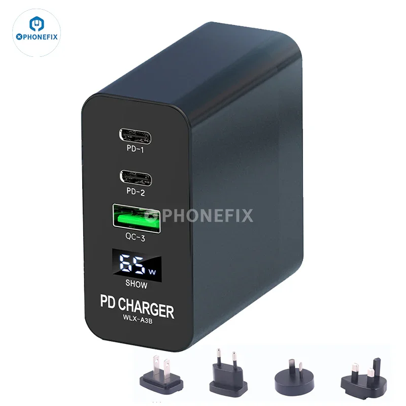 Chargeur rapide multiport PD i-Helper 65 W avec affichage numérique LED