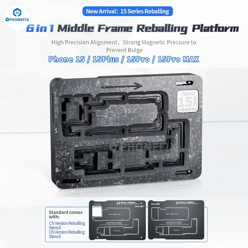Plateforme de reballage du cadre central QianLi pour iPhone 15, ensemble 6 en 1