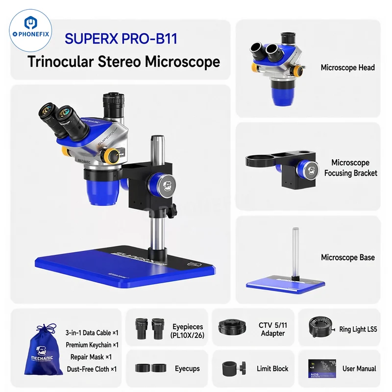 Mécanique du microscope stéréo trinoculaire Super X Pro 6.5X-55X