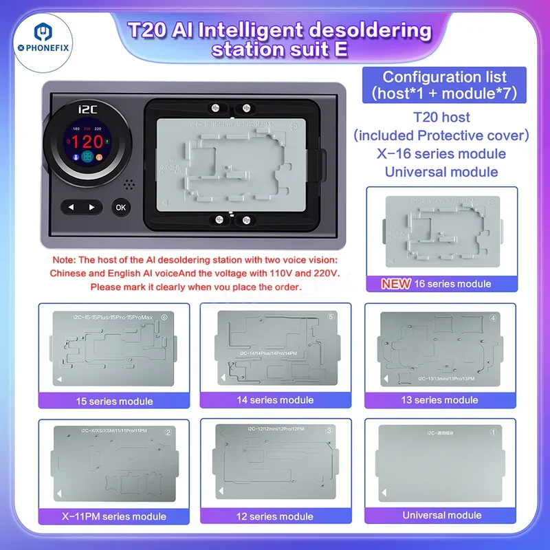 Station de dessoudage intelligente de circuits imprimés i2C T20 pour iPhone X-16 Pro Max