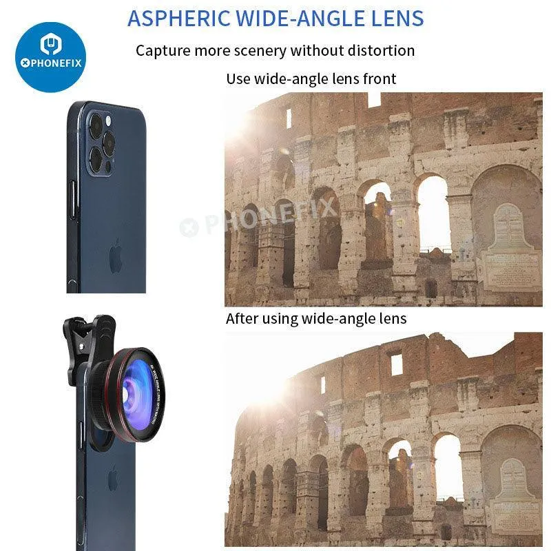 Objectif macro grand angle 2 en 1 4K HD avec lampe LED pour appareil photo de téléphone