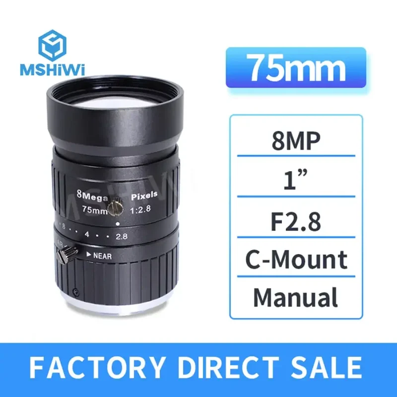 Objectif 8MP 75 mm FA Prime monture C F2.8 1" mise au point manuelle ITS