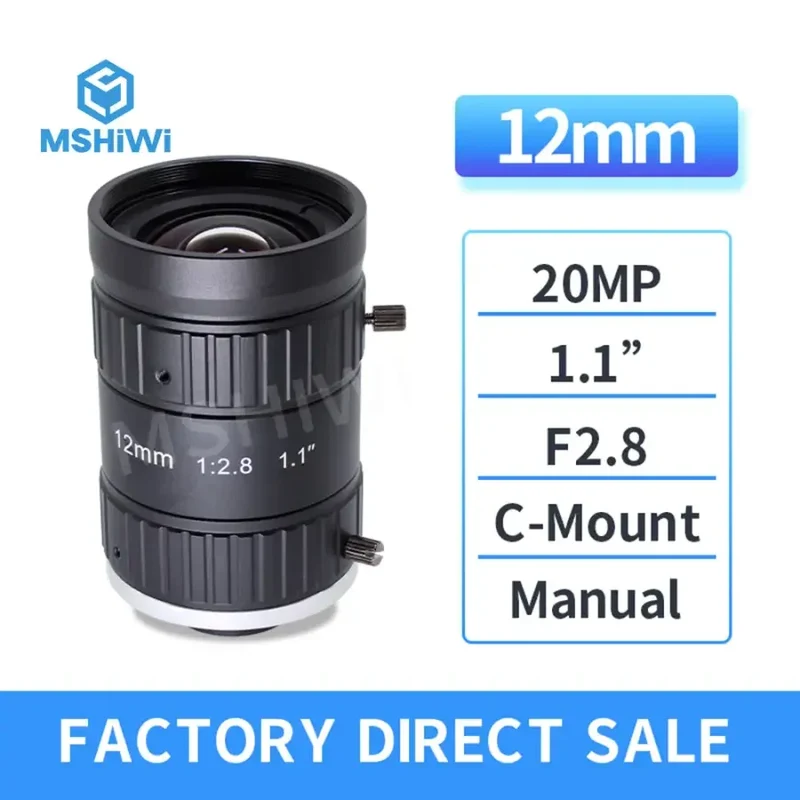 Objectif principal 20 MP 12 mm-50 mm, monture C, ouverture F2.8, diaphragme manuel de 1.1 pouce