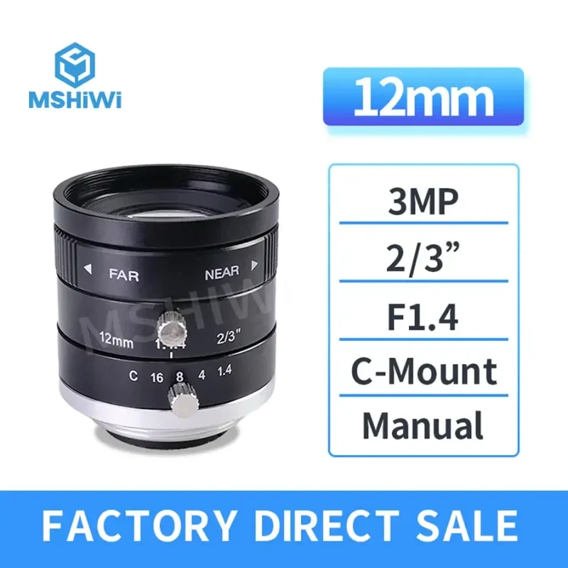 Objectif principal 3MP à monture C 16 mm-35 mm, objectif industriel à diaphragme manuel 2/3" F1.4