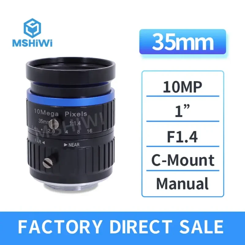 Objectif 10 mm à monture C 35 MP, 1" F1.4, iris manuel, pour appareil photo industriel
