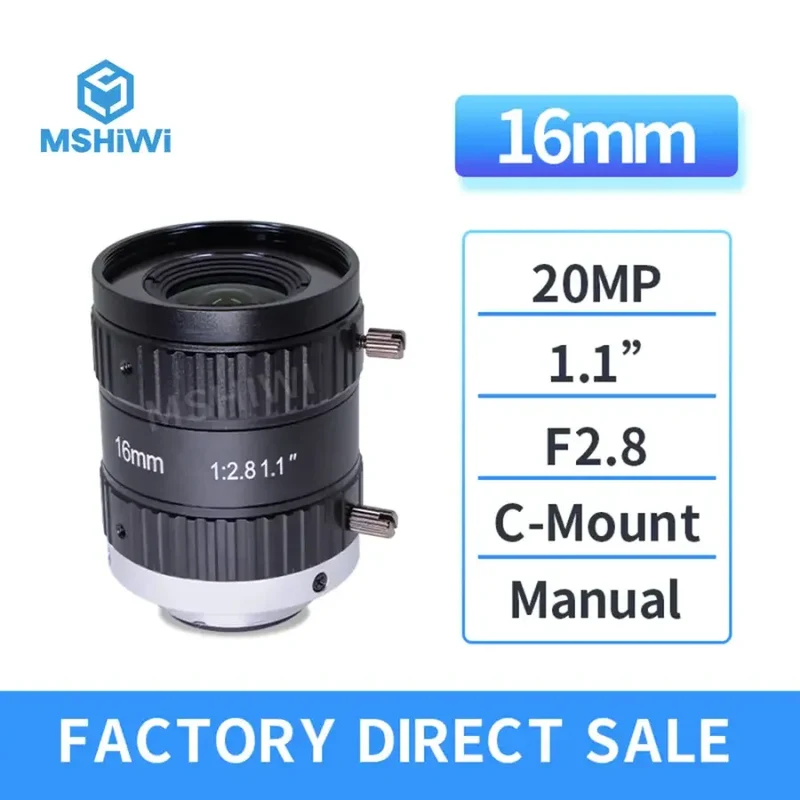 Objectif pour appareil photo industriel 20 MP à monture C, 16 mm, ouverture 1.1 pouce f/2.8