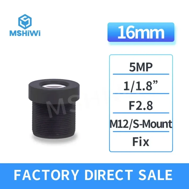 Objectif à focale fixe 5.0 MP 16 mm monture M12/S F2.8, objectif de vision industrielle 1/1.8"