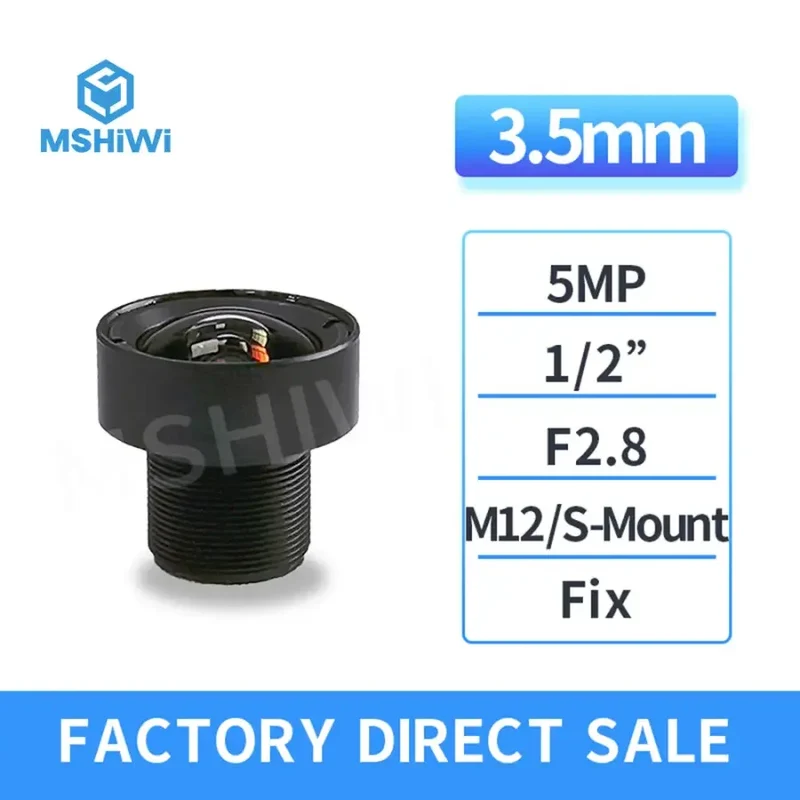 Objectif fixe 5.0 MP M12/S-mount 3.5 mm F2.8 1/2" pour caméra ITS
