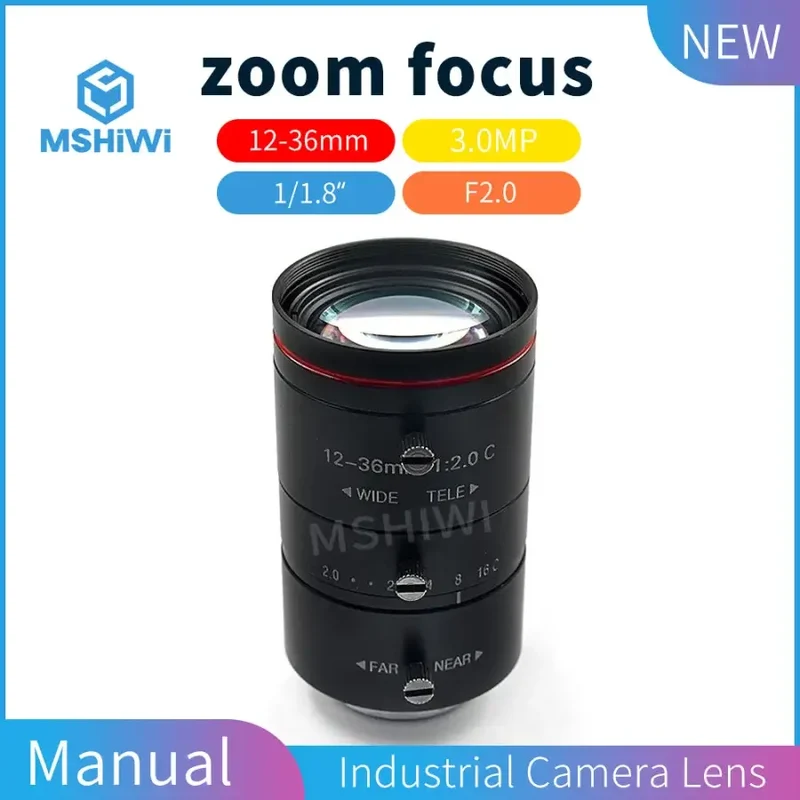 Objectif principal 3MP 12-36 mm F2 monture C, champ de vision H33.67-11.22°, 1/1.8"