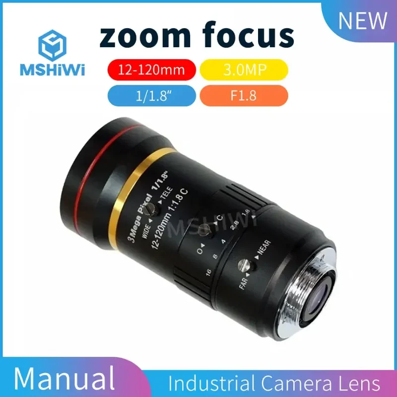 Objectif zoom 3MP 12-120 mm F1.8 à diaphragme manuel 1/1.8" pour caméra industrielle
