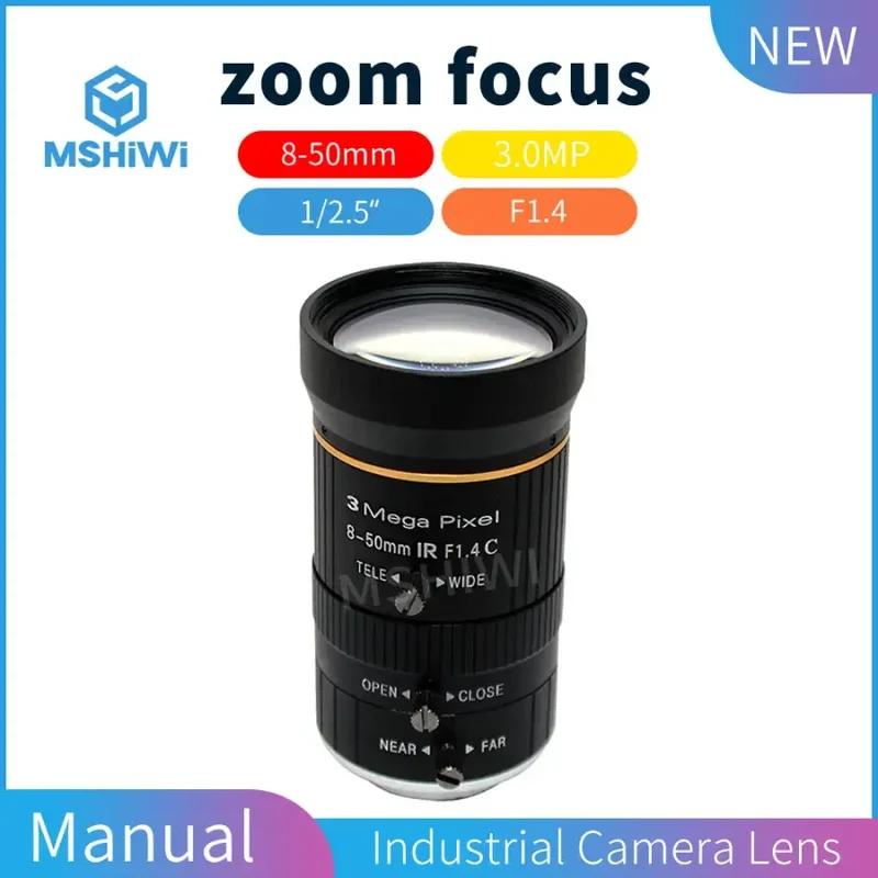 Objectif de vision industrielle 3M F1.4 manuel IRIS 8-50 mm varifocal 1/2.5"