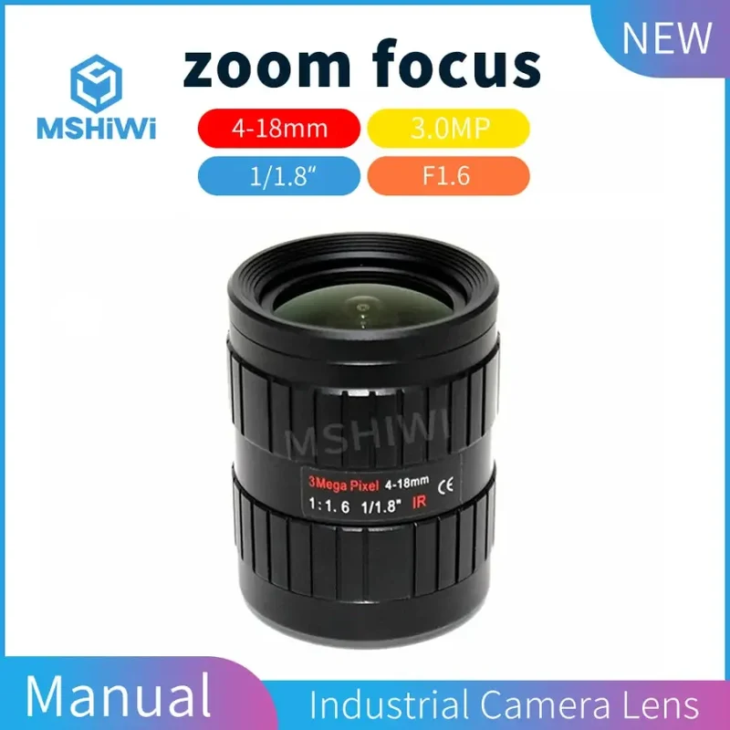 Objectif industriel varifocal 3MP 4-18 mm 1/1.8 pouce F1.6 monture C