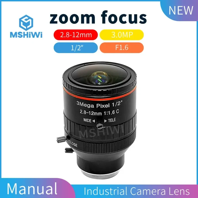 Objectif zoom 2.8-12 mm 3 MP f/1.6, interface C, objectifs 1/2" pour inspection visuelle