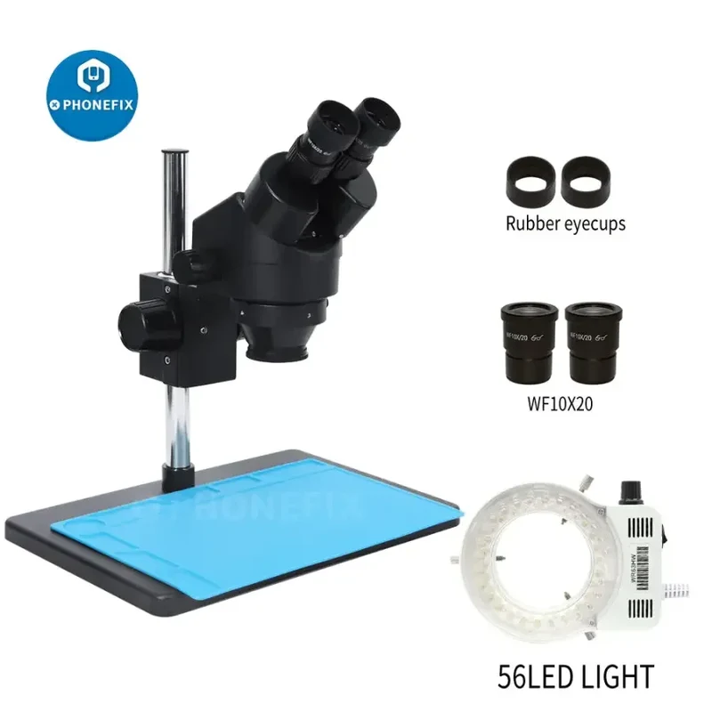 Microscope stéréo binoculaire 3.5X-90X avec 56 LED réglables