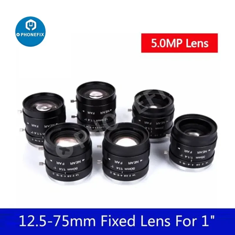 Objectif fixe 5.0 MP 12-75 mm à monture C pour vision industrielle