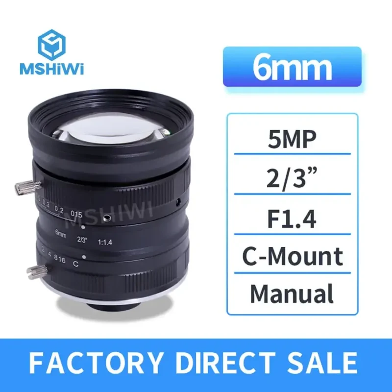 Objectif 5.0 MP à monture C 6 mm FA 2/3" F1.4 pour caméra industrielle