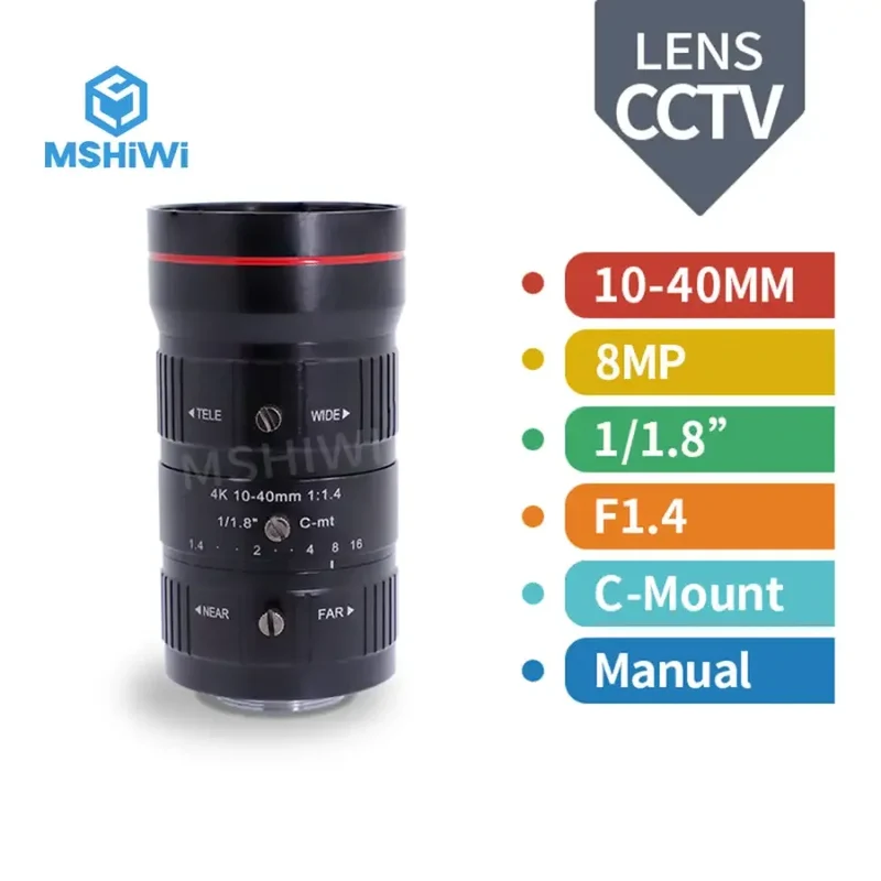 Objectif zoom 8.0 MP 10-40 mm, format 1/1.8" F1.4, pour vision industrielle