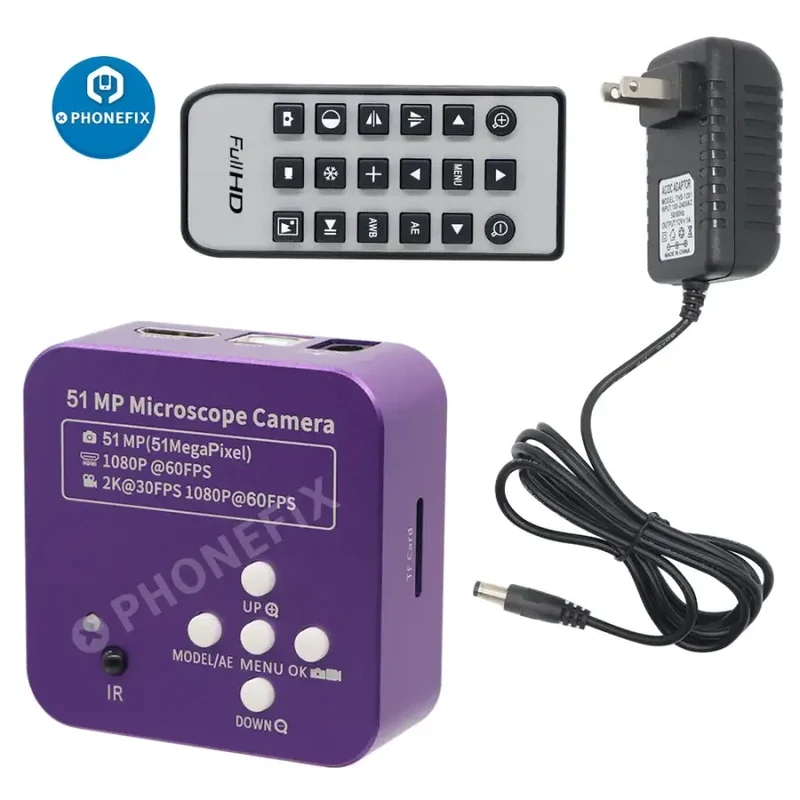 Caméra de microscope industriel HDMI 51MP 2K, objectif 180X, éclairage annulaire