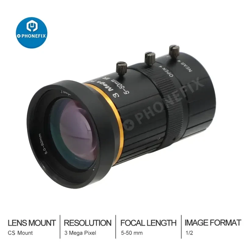 Objectif varifocal 5-50 mm 3.0 MP 1/2.7" F1.4 à iris manuel et monture CS