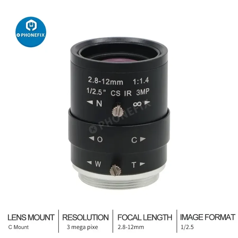 Objectif CCTV 2.8-12 mm 1/2.5" F1.4 3MP à monture CS varifocale