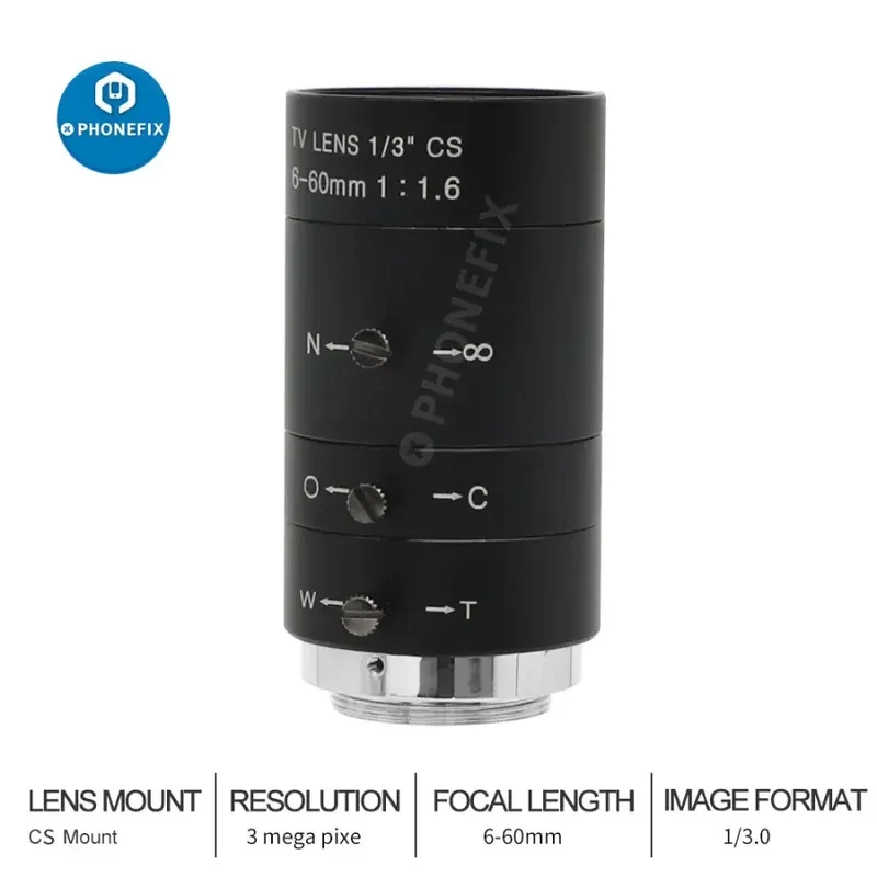 Objectif 6-60 mm 1/3" CCD F1.6 à monture CS pour caméra de surveillance CCTV