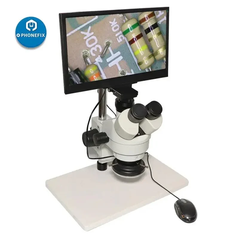 Microscope stéréo trinoculaire blanc intégré avec écran LCD