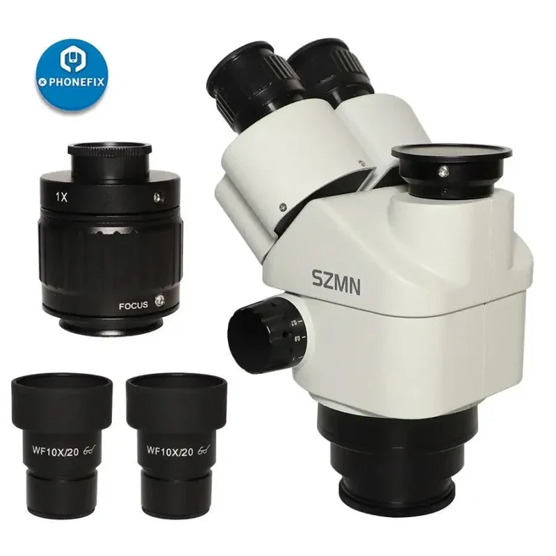 Tête de microscope stéréo à zoom trinoculaire simulfocal SZMN 7-45X