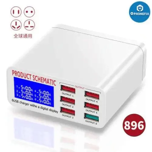 Station de charge USB pour téléphone avec affichage numérique et chargeur USB à 6 ports